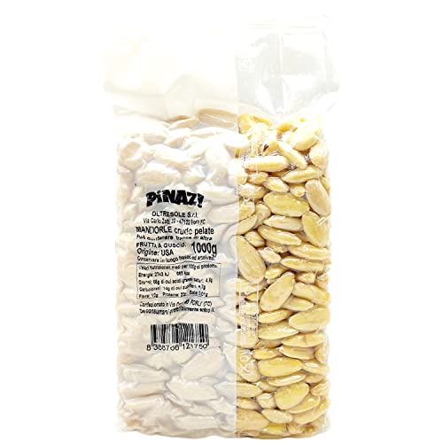 Oltresole - Rohe geschälte Mandeln 1 Kg - geeignet als Snacks und Desserts, ausgewählte geschälte Nüsse in Vakuumverpackungen von OLTRESOLE