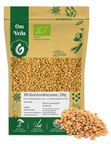 BIO Bockshornklee 200g Bockshornkleesamen Bockshornkleesaat | Indisches Gewürz | Organic Bio-zertifiziert DE-ÖKO-039 | Fenugreek Methi Seeds | Für Leckere Küche und Tee (200g) von OmVeda