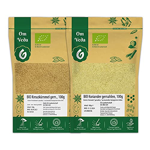 BIO Kreuzkümmel Kumin gemahlen 100g + BIO Koriander gemahlen 100g | Curry-Gewürzset | Gewürze für Indische und Orientalische Küche | OmVeda BIO Kreuzkümmel Kumin gemahlen 100g + BIO Koriander gemahlen 100g | Curry-Gewürzset | Gewürze für Indische und Orientalische Küche | OmVeda von OM Indische Gewürze