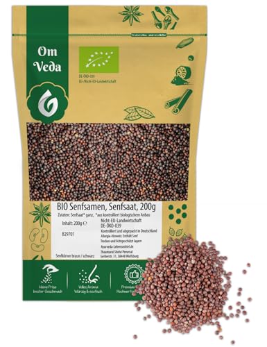 BIO Senfsamen 200g Senfkörner Senfsaat Senf Samen | braun schwarz | ganz | BIO-Qualität | Senf-Gewürz | Indische Asiatische Küche von OmVeda