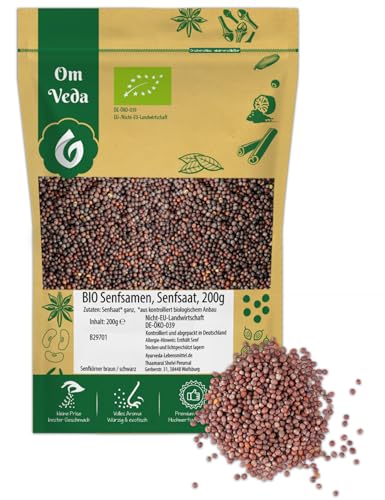 BIO Senfsamen 200g | Senfkörner für Curry, Dals, Chutneys, Pickles & Gewürzmischungen | Braune & Schwarze Körner in BIO-Qualität | DE-ÖKO-039 | OmVeda Gewürze von OmVeda