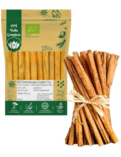 BIO Zimt Ceylon Zimtstangen Ganz 10 CM | Echter Zimt Canehl aus Sri Lanka | Organic Bio-zertifiziert DE-ÖKO-039 | Cinnamon | Für Küche und Tee | 12 bis 15 Stk. von OmVeda