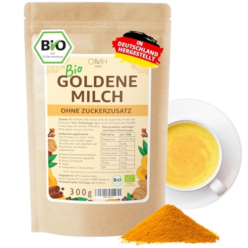 Goldene Milch Bio zuckerfrei Mix 300g ohne Zuckerzusatz Kurkuma Zimt Ingwer Muskat Golden Milk vegan von OMH nutrition OH MY HEALTH