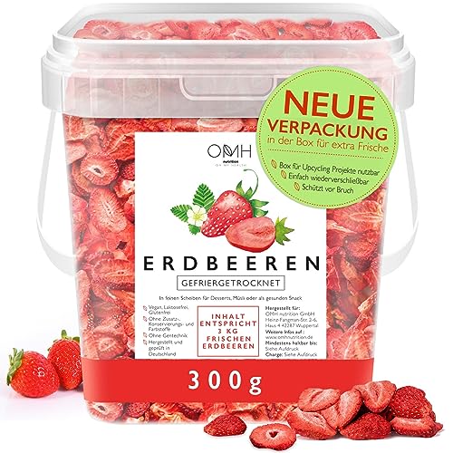 Erdbeeren gefriergetrocknet in Scheiben 300g gefriergetrocknete Früchte frei von Zuckerzusatz und Zusatzstoffen Deutschland von OMH nutrition OH MY HEALTH