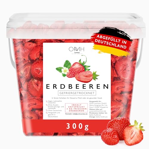 Erdbeeren gefriergetrocknet in Scheiben 300g gefriergetrocknete Früchte frei von Zuckerzusatz und Zusatzstoffen Deutschland von OMH nutrition OH MY HEALTH