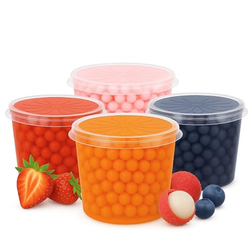 ONHA Bubble Tea Perlen Set - 4er Pack Set mit Popping Boba Fruchtperlen - fruchtige Tapioka Perlen servierfertig - Erdbeere, Maracuja, Blaubeere, Litschi für Bubble Tea von ONHA