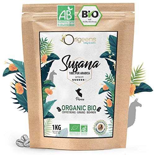 ORIGEENS BIO Kaffeebohnen 1kg | Biologische Arabica Kaffee Ganze Bohnen | Single Origin Peru Susana | Säurearm | Traditionelle Röstung von Origeens