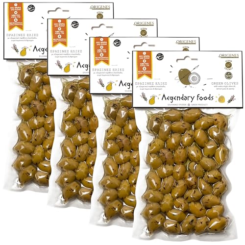 4er-Pack grüne Oliven im Vakuumbeutel, marinierte Oliven in Zitronensaft, frisch versiegelte Oliven mit nativem Olivenöl extra 4X200g von ORIGENES DEVOTED TO OUR HERITAGE