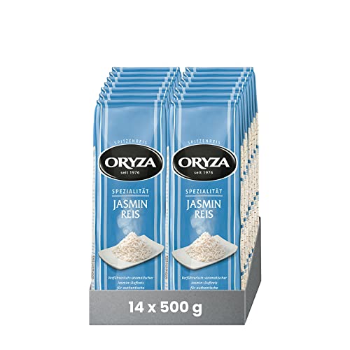 ORYZA Jasmin Reis 500g, 14er Pack (14 x 500g), Duft-Reis, Langkorn-Reis, Kleb-Reis, Yasmin-Reis, Thai-Duftreis, vegan, von Natur aus glutenfrei von ORYZA