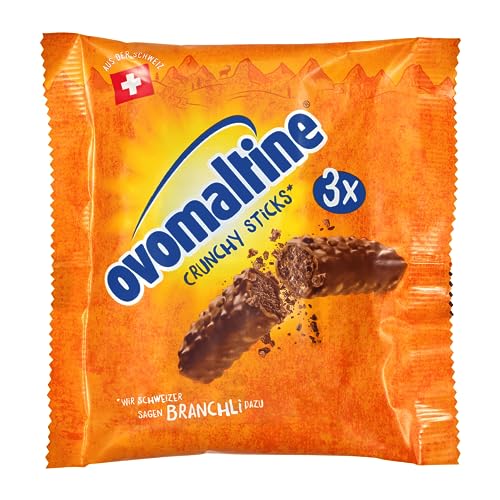 Ovomaltine Crunchy Stick Schoko-Riegel aus Schweizer Vollmilch Schokolade mit Ovomaltine-Creme, Reiscrispies und feinstem Kakao-Pulver, nachhaltig (3 x 22g) von Ovomaltine
