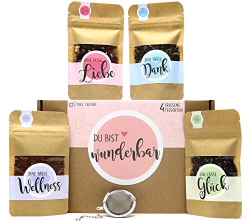 OWLBOOK® Tee Geschenkset Du bist Wunderbar | Tee Geschenke für Frauen als Geburtstagsgeschenk Muttertagsgeschenke | Teebox mit 4 Teesorten & Tee-Ei OWLBOOK® Tee Geschenkset Du bist Wunderbar | Tee Geschenke für Frauen als Geburtstagsgeschenk Muttertagsgeschenke | Teebox mit 4 Teesorten & Tee-Ei von OWLBOOK