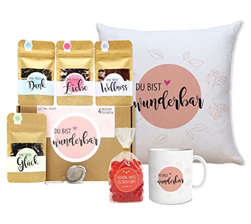 OWLBOOK Du bist wunderbar Tee Geschenk-Set mit 4 verschiedene Sorten und Tasse und Kissen Geschenkidee für Frauen zum Valentinstag Weihnachten OWLBOOK Du bist wunderbar Tee Geschenk-Set mit 4 verschiedene Sorten und Tasse und Kissen Geschenkidee für Frauen zum Valentinstag Weihnachten von OWLBOOK