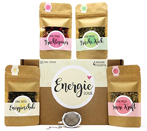 OWLBOOK Energieschub Tee Geschenk-Box mit 4 verschiedene Sorten Tee und Tee-Ei Geschenke für Frauen zum Valentinstag von OWLBOOK
