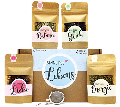OWLBOOK Sinne des Lebens Tee Geschenk-Box mit 4 verschiedene Sorten Tee und Tee-Ei Geschenke für Frauen von OWLBOOK