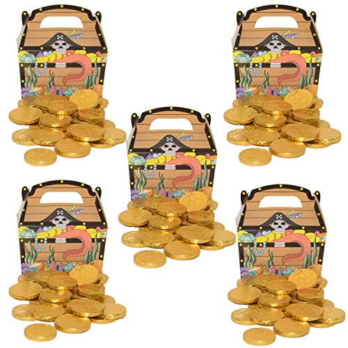 10x 100g Goldmünzen aus Milchschokolade plus 5x Piraten-Schatzkiste aus Karton I 10 x 12-14 Stück I Fair Trade Kakao I Ideal als Mitgebsel und für Kindergeburtstage von OYOY