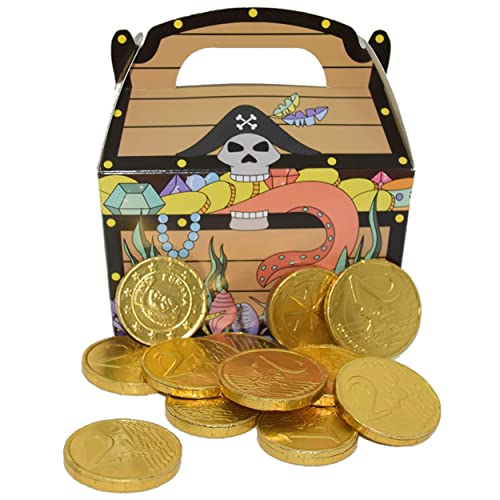 11 Goldmünzen aus Milchschokolade plus Piraten-Schatzkiste aus Karton I 85g I Ideal als Mitgebsel und für Kindergeburtstage I Schokoladengeschenk von OYOY