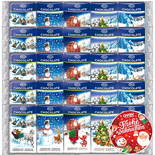 25x 15g Weihnachtstäfelchen aus Milchschokolade I Fair Trade Kakao I Ideal für Nikolausstiefel, Adventskalender, Weihnachtsteller oder als süße Weihnachtsdeko I mit OYOY Weihnachtssticker von OYOY