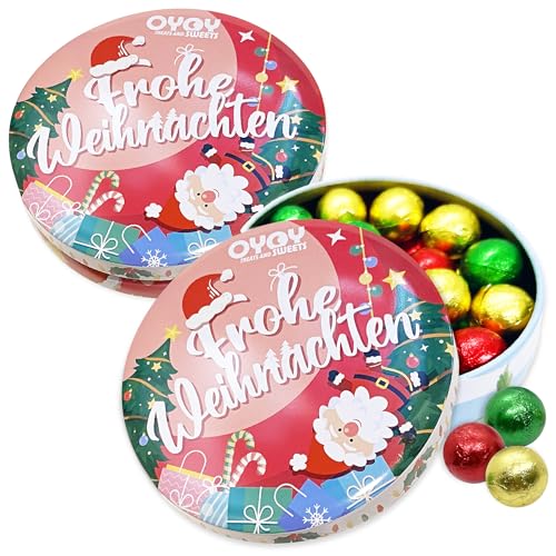 2er Set OYOY Geschenkbox Weihnachten gefüllt mit Weihnachtsschokolade I Süßigkeiten Box mit je 200g Schokokugeln Weihnachten I Ideal für Nikolaus Geschenke als Schokolade Geschenk von OYOY