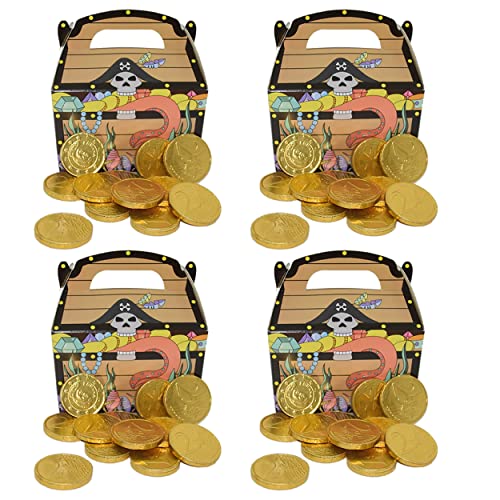44 Goldmünzen aus Milchschokolade plus 4x Piraten-Schatzkiste aus Karton I 340g I Ideal als Mitgebsel und für Kindergeburtstage und Schokoladengeschenkset von OYOY