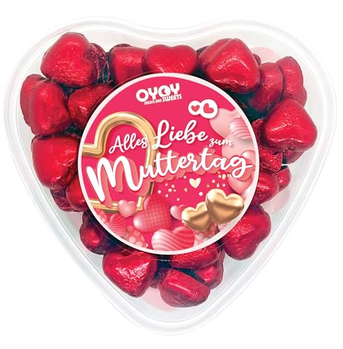 OYOY Muttertagsgeschenk mit 500g Schokoladenherzen aus Milchschokolade I ca. 65 Stück I Geschenkbox in Herzform mit Alles Liebe zum Muttertag! Schriftzug I Muttertagsgeschenke für Mama Schokolade von OYOY