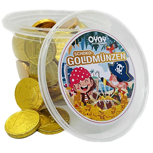 500g Goldmünzen aus Milchschokolade in einem Oyoy Eimer I Goldtaler aus Schokolade I ideal als Mitgebsel,für Schatzsuchen und für Kindergeburtstage I Mit Piraten Sticker von OYOY