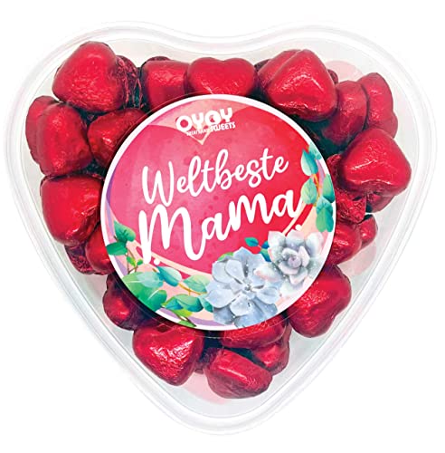 OYOY Muttertagsgeschenk mit 500g Schokoladenherzen aus Milchschokolade I ca. 65 Stück I Geschenkbox in Herzform mit Weltbeste Mama Schriftzug I Muttertagsgeschenke für Mama Schokolade I Mamatag von OYOY