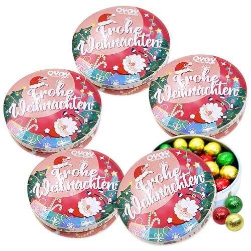 5er Set OYOY Geschenkbox Weihnachten gefüllt mit Weihnachtsschokolade I Süßigkeiten Box mit je 200g Schokokugeln Weihnachten I Ideal als kleine Geschenke für Kollegen I Gift Box von OYOY