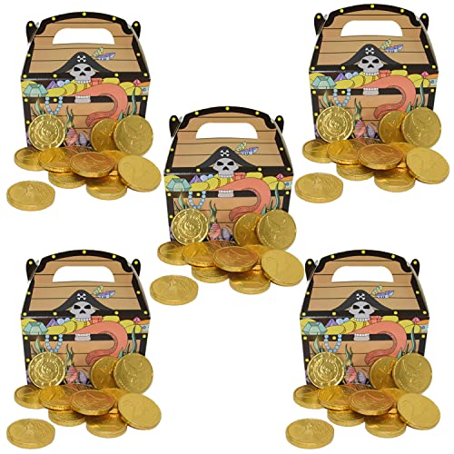 5x 100g Goldmünzen aus Milchschokolade plus 5x Piraten-Schatzkiste aus Karton I Ideal als Mitgebsel und für Kindergeburtstage (5 x Goldmünzen + 5 x Piratenbox) von OYOY