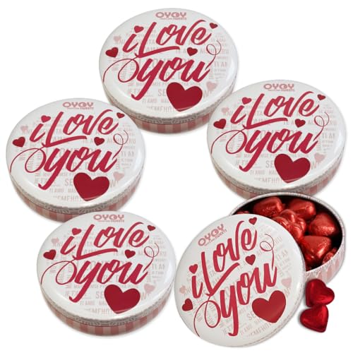 5x OYOY I Love You Geschenkbox gefüllt mit ca. 200g roten Schokoherzen I Geschenkset Schokolade ideal zum Valentinstag oder Jahrestag Geschenk I Ich liebe Dich Schokolade von OYOY