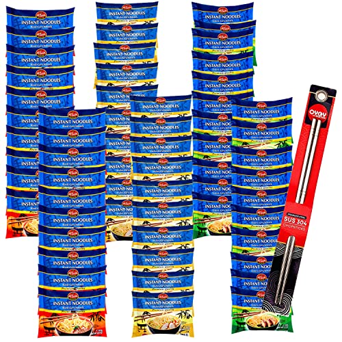 60er Mix Set Asia Gold Instant Nudeln I je 20x Rind Huhn Ente I 60x60g I Chinesische Nudeln I Asia Nudeln I Ramen Nudeln I Asiatische Nudeln I Instant Ramen I plus OYOY Metall Essstäbchen von OYOY