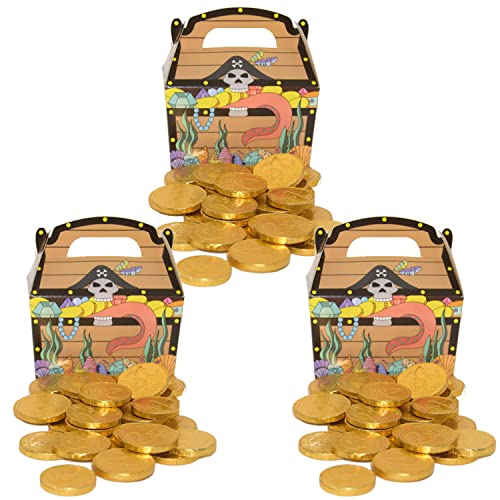 6x 100g Goldmünzen aus Milchschokolade plus 3x Piraten-Schatzkiste aus Karton I 6 x 12-14 Stück I Fair Trade Kakao I Ideal als Mitgebsel und für Kindergeburtstage von OYOY