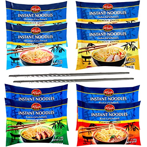 8er Mix Probier Set Asia Gold Instant Nudeln I je 2x Rind Huhn Shrimp Ente I 8x60g I Chinesische Nudeln I Asia Nudeln Instant I Ramen Nudeln I Asiatische Nudeln I Instant Ramen I plus Essstäbchen von OYOY