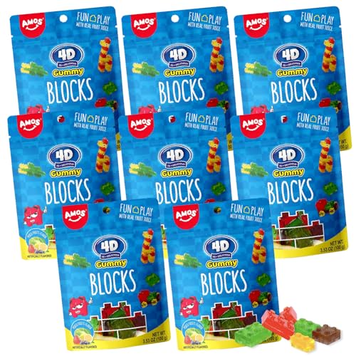 8x Amos 4D Gummy Blocks I Essbare Fruchtgummi Bausteine im 100g Beutel I Ideal für den Kindergeburtstag und als Muffin Deko von OYOY