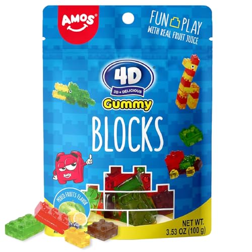 Amos 4D Gummy Blocks I Essbare Fruchtgummi Bausteine im 100g Beutel I Ideal für den Kindergeburtstag und als Muffin Deko von OYOY