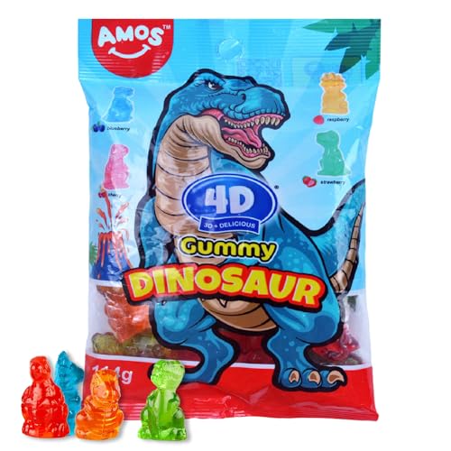 Amos 4D Gummy Dinosaur I Fruchtgummi Dinosaurier in detaillierter 3D Form I 114g Beutel I Dino Süßigkeiten I Dino Kindergeburtstag von OYOY