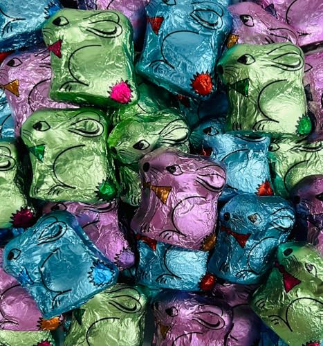 OYOY bunte Osterhäschen aus Milchschokolade I 400g mini Osterhasen in zarten Pastelltönen I Schokohasen klein I Süßigkeiten Ostern I Osternest Schokolade von OYOY