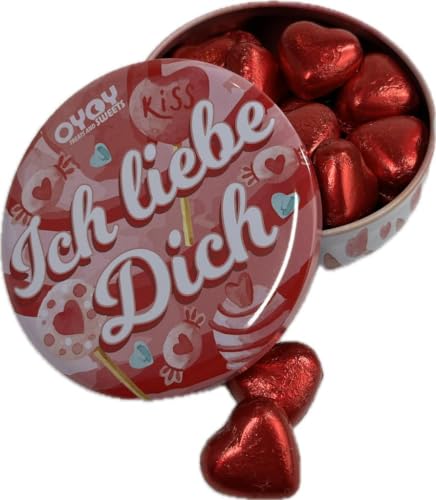 OYOY Ich liebe Dich Geschenkbox gefüllt mit ca. 200g roten Schokoherzen I Geschenkset Schokolade ideal für Valentinstag oder Jahrestag Geschenk I Ich liebe Dich Schokolade von OYOY