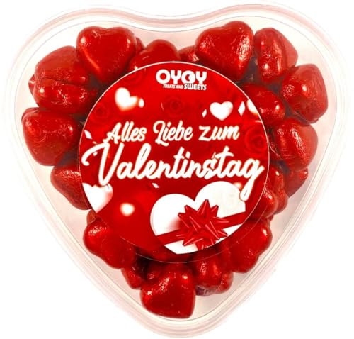 OYOY Valentinsgeschenk mit 500g Schokoladenherzen aus Milchschokolade I ca. 65 Stück I Geschenkbox in Herzform mit Alles Liebe zum Valentinstag Schriftzug I Valentinstaggeschenke Schokolade von OYOY