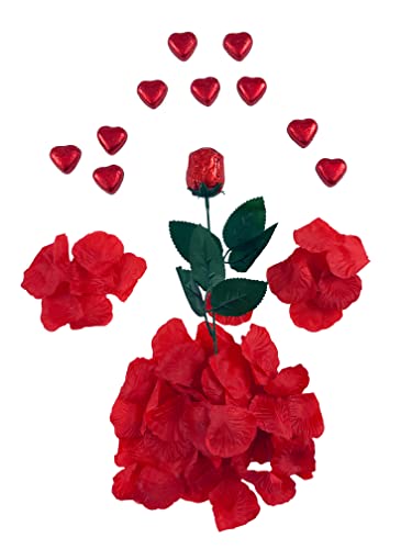 OYOY Liebes-Rosen-Set mit 100g Schokoladenherzen I 1 edle Schoko-Rose I 75 Deko-Rosenblüten I Ausgefallenes Geschenk I plus OYOY Ich Liebe Dich Sticker von OYOY