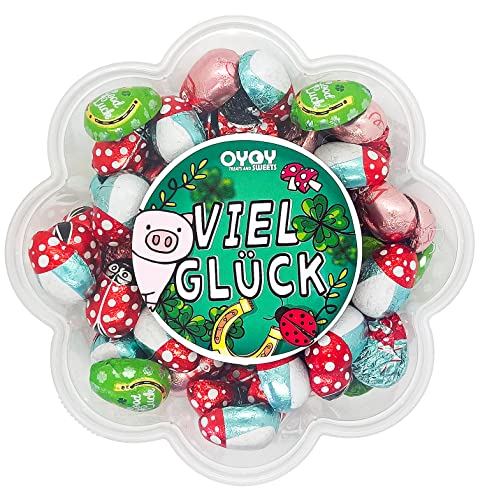 OYOY Viel Glück Geschenkbox Blume gefüllt mit 500g Glücksbringer Schokolade I Süßigkeiten Box mit Viel Glück Schokolade I Glücksbringer Silvester Geschenk OYOY Viel Glück Geschenkbox Blume gefüllt mit 500g Glücksbringer Schokolade I Süßigkeiten Box mit Viel Glück Schokolade I Glücksbringer Silvester Geschenk von OYOY