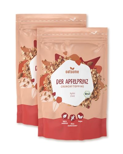 OATSOME® 2er Bundle Apfelprinz | Crunchy Toppings | Sparset | Apfel & Zimt | Extra Crunchy | Für Bowls & Müsli | Granola | Vegan | Ohne Zuckerzusatz | Bio & 100% Natürlich | 2x180g von Oatsome