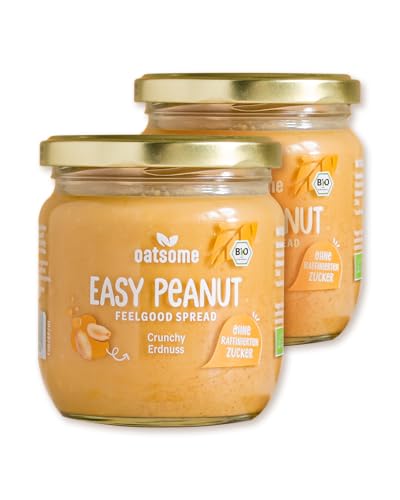 OATSOME® 2er Set Easy Peanut 380g | Feelgood Spread | Sparset | Crunchy Erdnuss | Nussmus | Vegan | Ohne Raffinierten Zucker & Ohne Palmöl | Bio & 100% Natürlich | Frühstück von Oatsome