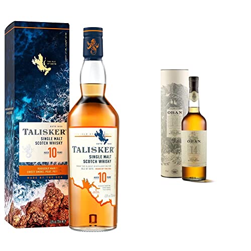 Oban 14 Jahre | Single Malt Scotch Whisky | mit Geschenkverpackung | aromatischer Bestseller mit Charakter | handverlesen aus den Highlands | 40% vol | 700ml & Talisker 10 Jahre | 45.8% vol | 700ml von Oban