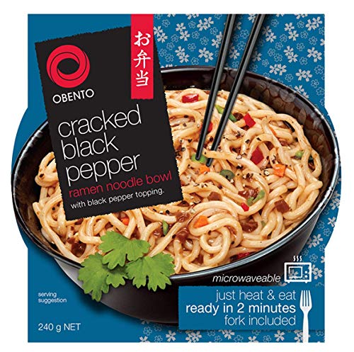 Obento Cracked Black Pepper Ramen Noodle Bowl (Fertiggericht für die Mikrowelle), Schwarzer Pfeffer, 240 gramm von Obento