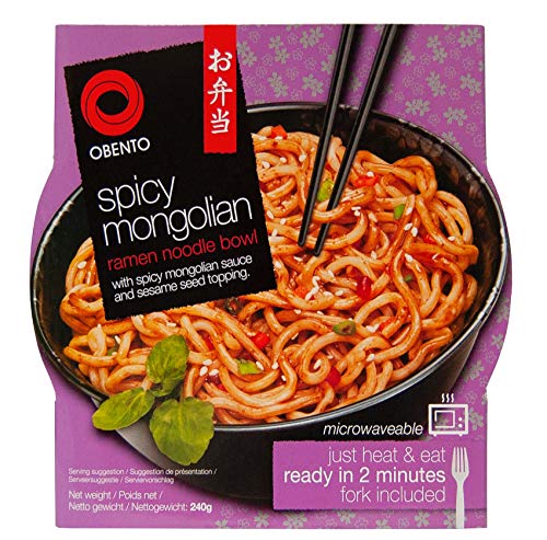 Obento Spicy Mongolian Ramen Noodle Bowl, Fertiggericht für die Mikrowelle, 240 g von Obento