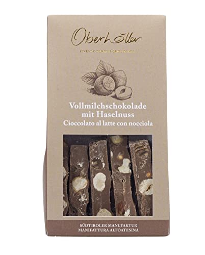 Oberhöller Vollmilchschokolade mit Haselnuss, 100 g - Bruchschokolade 100% gentechnikfrei, ohne Konservierungsmittel, Bean-to-Bar, Qualitätsprodukt Made in Südtirol von Oberhöller Finest Gourmet Chocolate