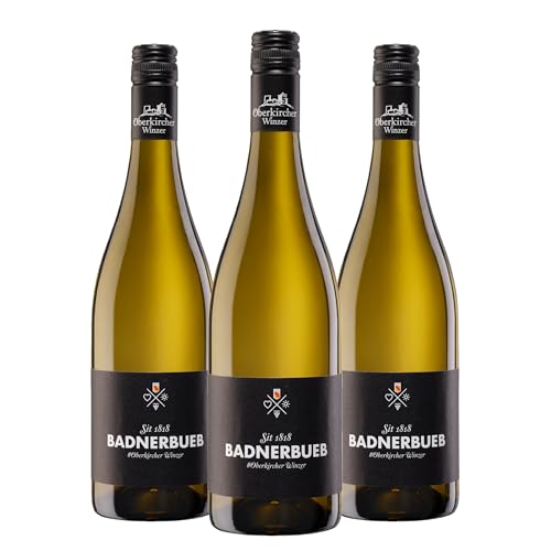 Oberkircher Winzer Weißwein Cuvée halbtrocken - BADNERBUEB Weisswein Cuvée aus Grauburgunder & Souvignier Gris, vollmundig im Geschmack, deutscher Wein aus Baden (3 x 0,75l) von Oberkicher Winzer