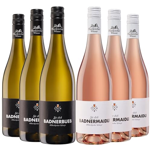 Oberkircher Winzer Wein-Paket Weißwein & Rosé Cuvée halbtrocken - BADNERMAIDLI Roséwein aus Spätburgunder & Regent - BADNERBUB Weisswein aus Grauburgunder & Souvignier Gris (6 x 0,75l) von Oberkicher Winzer