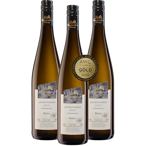 Oberkircher Winzer Gewürztraminer Auslese - COLLECTION OBERKIRCH - ein aromatischer Wein mit ausgeprägten Düften nach Rosen und Nelken - Badischer Wein, Anbaugebiet Ortenau (3 x 0,375l) von Oberkircher Winzer