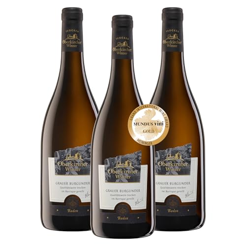 Oberkircher Winzer Grauer Burgunder Barrique Qualitätswein trocken - COLLECTION OBERKIRCH Exklusiv - Weißwein fein-fruchtig, kräftig im Geschmack - Badischer Wein, Anbaugebiet Ortenau (3 x 0,75l) von Oberkircher Winzer